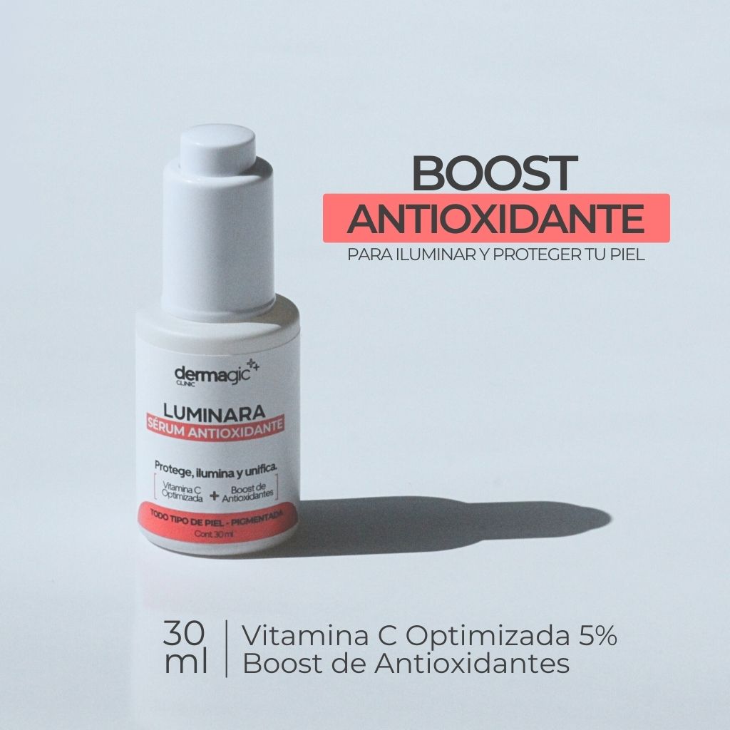 Sérum antioxidante Dermagic Luminara con vitamina C estable (Magnesium Ascorbyl Phosphate) y extracto de uva rico en resveratrol, para piel apagada o con manchas. arrugas colageno