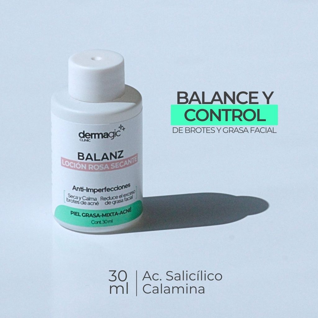 Loción secante para brotes con calamina, ácido salicílico y alcohol. Tratamiento puntual nocturno para imperfecciones activas. Producto formula magistral de uso localizado Dermagic.