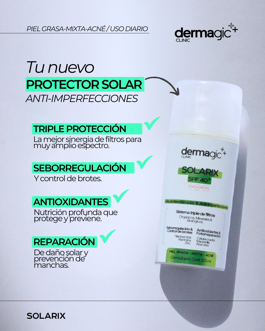 Protector solar matificante para piel grasa, control de brotes