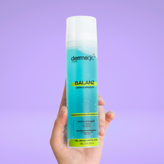 Gel limpiador facial Dermagic Balanz con ácido salicílico, ácido glicólico y niacinamida para piel grasa y con tendencia al acné. limpieza profunda para piel grasa
