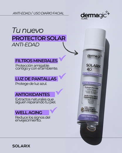 Protector solar antiedad con antioxidantes, filtro solar para piel madura